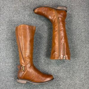 Women's Pierre Dumas Brown Harness Buckle Side Zip Tall Riding Boots Size 7.5